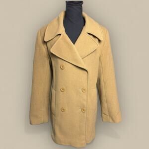 Larry Levine Vtg Pea Coat Women’s Sz 6 Wool Double Breasted Tan Lined Classy